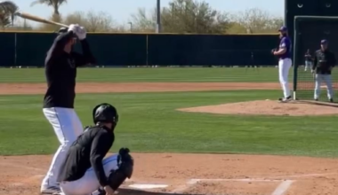 Kris Bryant gets drilled with a fastball during live AB’s by Jake Bird
