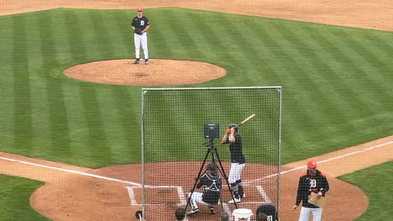 [Petzold] Jackson Jobe vs. Jace Jung. The results of the five pitches, in order: swing and miss, challenge (lost by Jung), ball, swing and miss, hit to left-center field