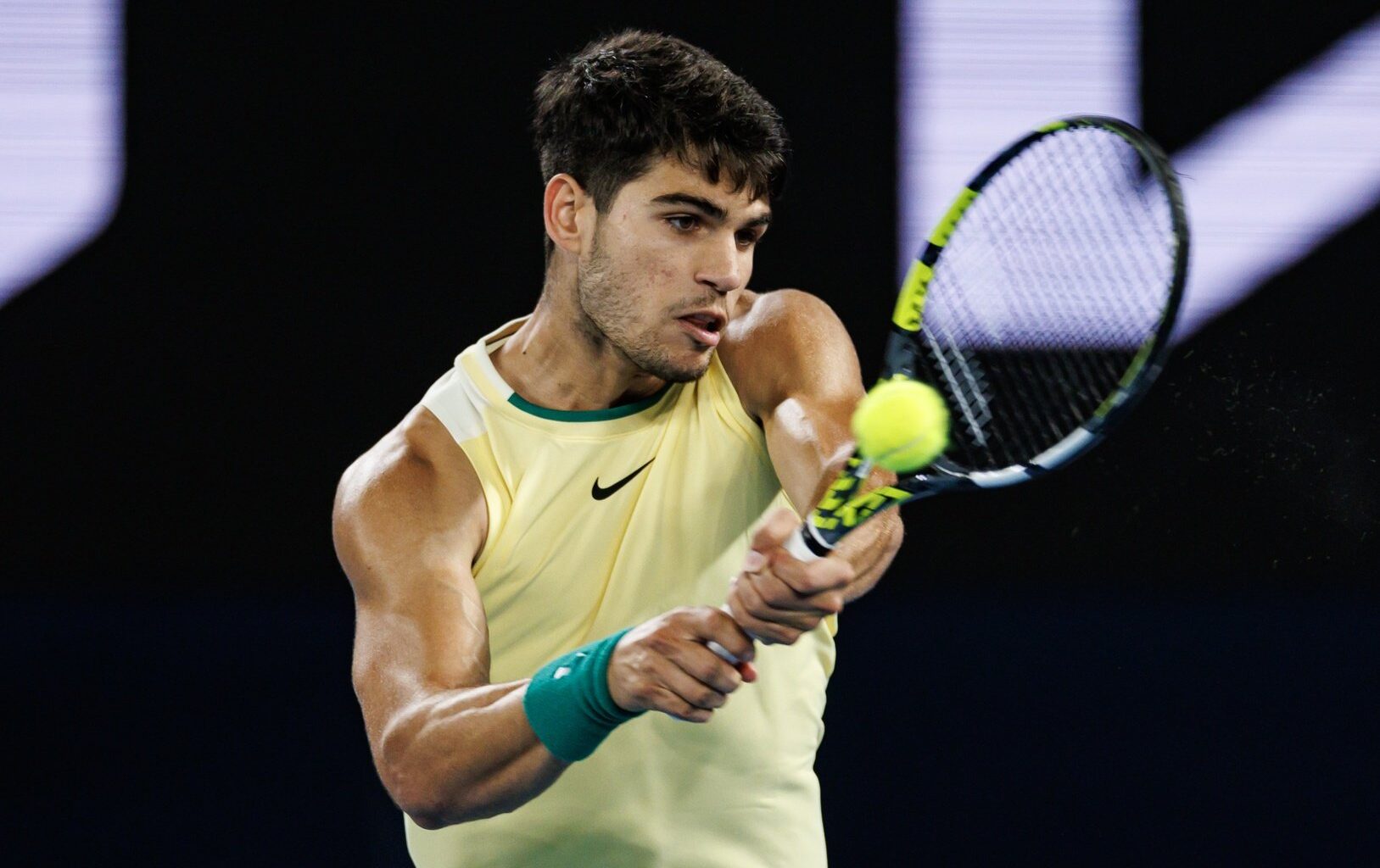 Carlos Alcaraz in action ahead of the ATP Rotterdam Open,.