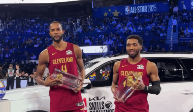 [All-Access] Evan Mobley and Donovan Mitchell of Team Cavs celebrate their Kia Skills win