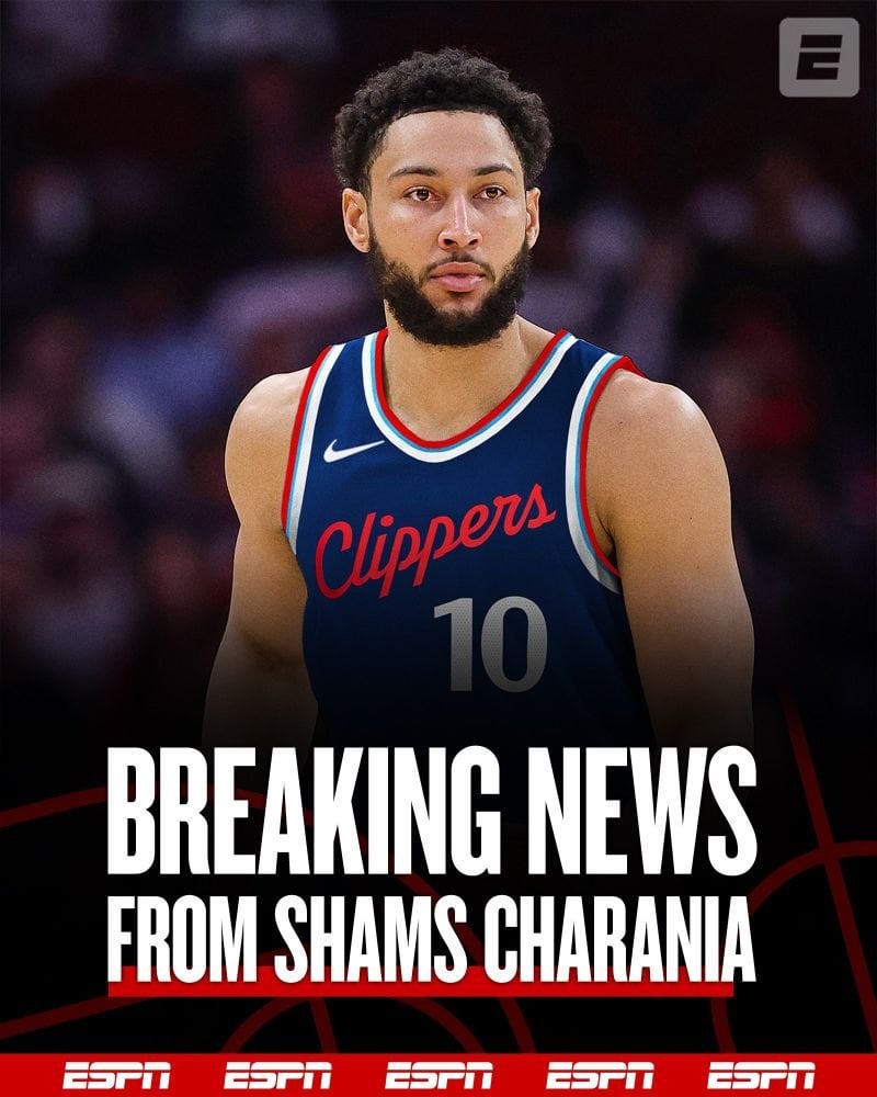 [Charania] Just In: Three-time NBA All-Star Ben Simmons intends to sign with the Los Angeles Clippers after clearing waivers, league sources tell ESPN.