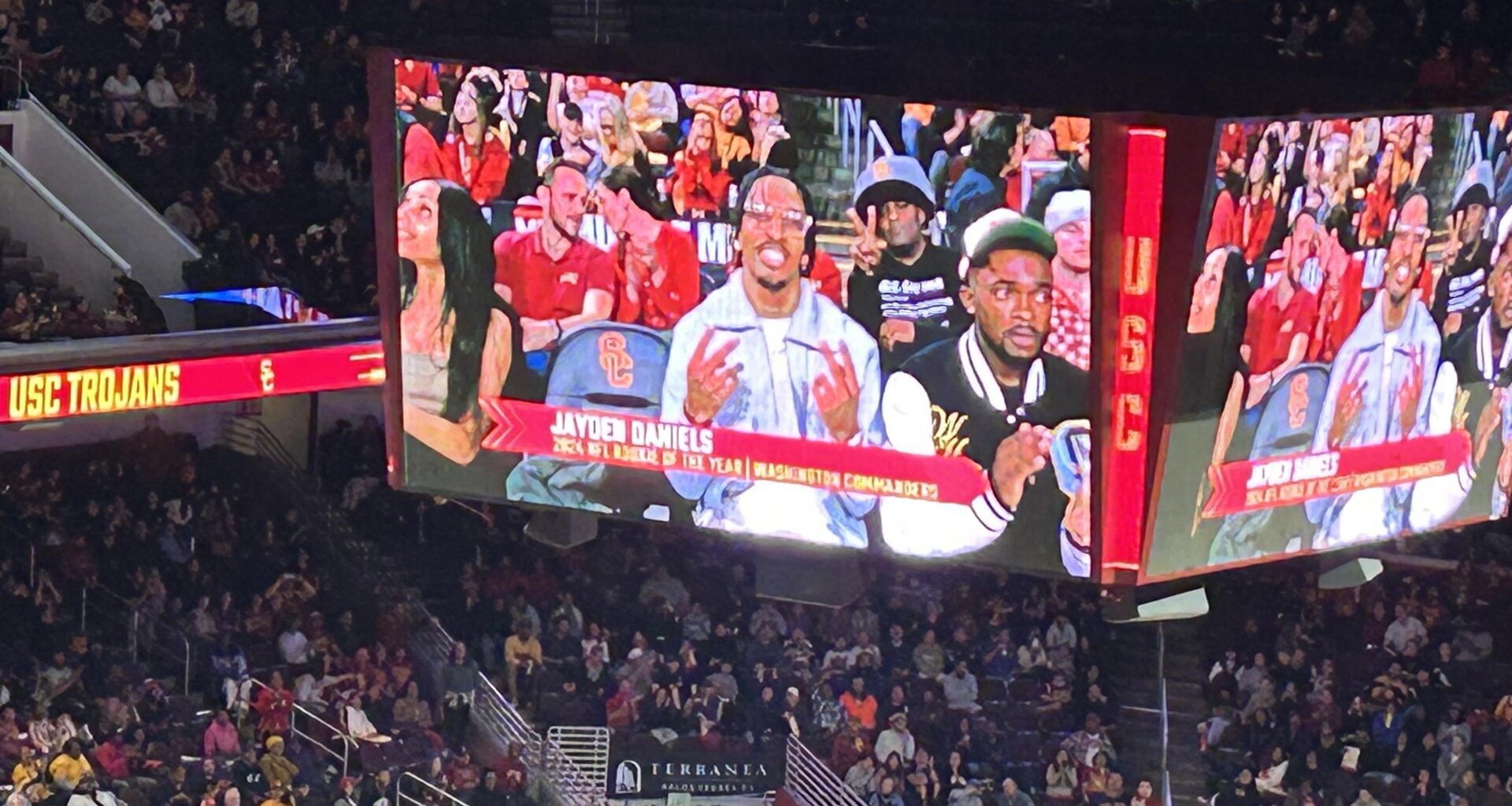 Jayden Daniels at the USC-UCLA women’s basketball game