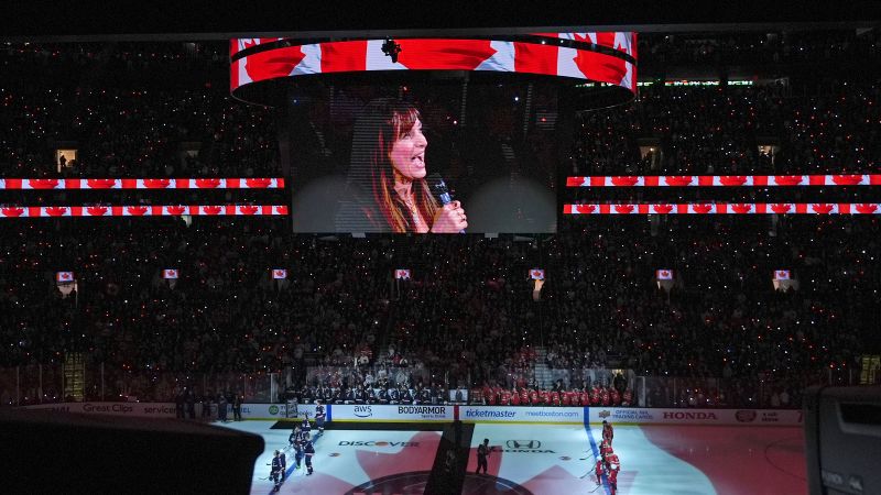 Singer Chantal Kreviazuk changes lyrics of Canadian anthem at hockey game after Trump’s 51st state remarks