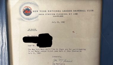 A letter from the Mets that told my dad Thanks but no thanks after his open tryout lol