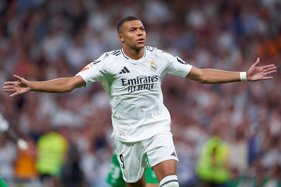 Kylian Mbappé of Real Madrid celebrating a goal.