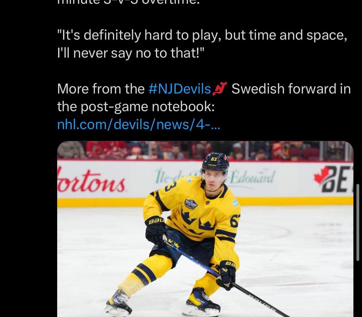 I asked Jesper Bratt what he thinks of 10-minute 3-v-3 overtime: "It's definitely hard to play, but time and space, I'll never say no to that!" More from the #NJDevils  Swedish forward in the post-game notebook: