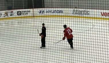 Nico Hischier is on the ice for Devils practice.