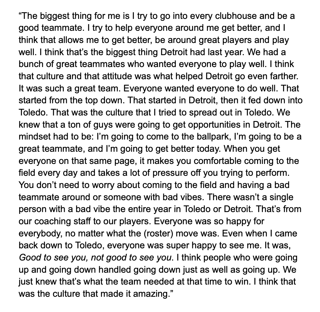 [Petzold] Bligh Madris on the Tigers' culture in Toledo and Detroit in the 2024 season: