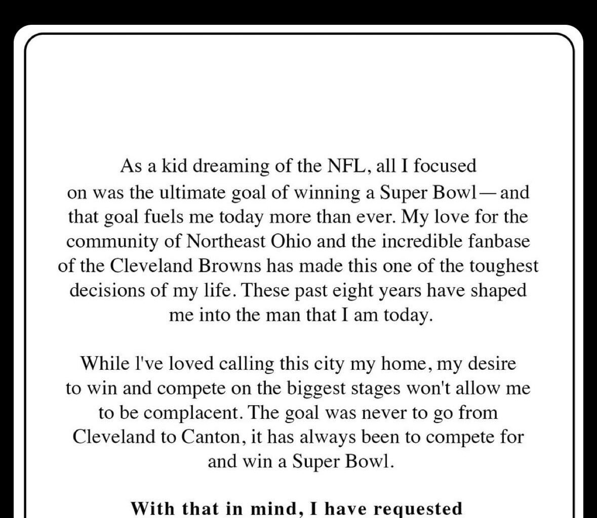 Myles Garret has requested a trade