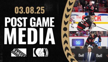 Dylan Cozens, Linus Ullmark, Brady Tkachuk, Travis Green Postgame Media vs NYR