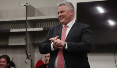 Devils coach Sheldon Keefe speaks on team effort following a 3-1 win over the Flyers