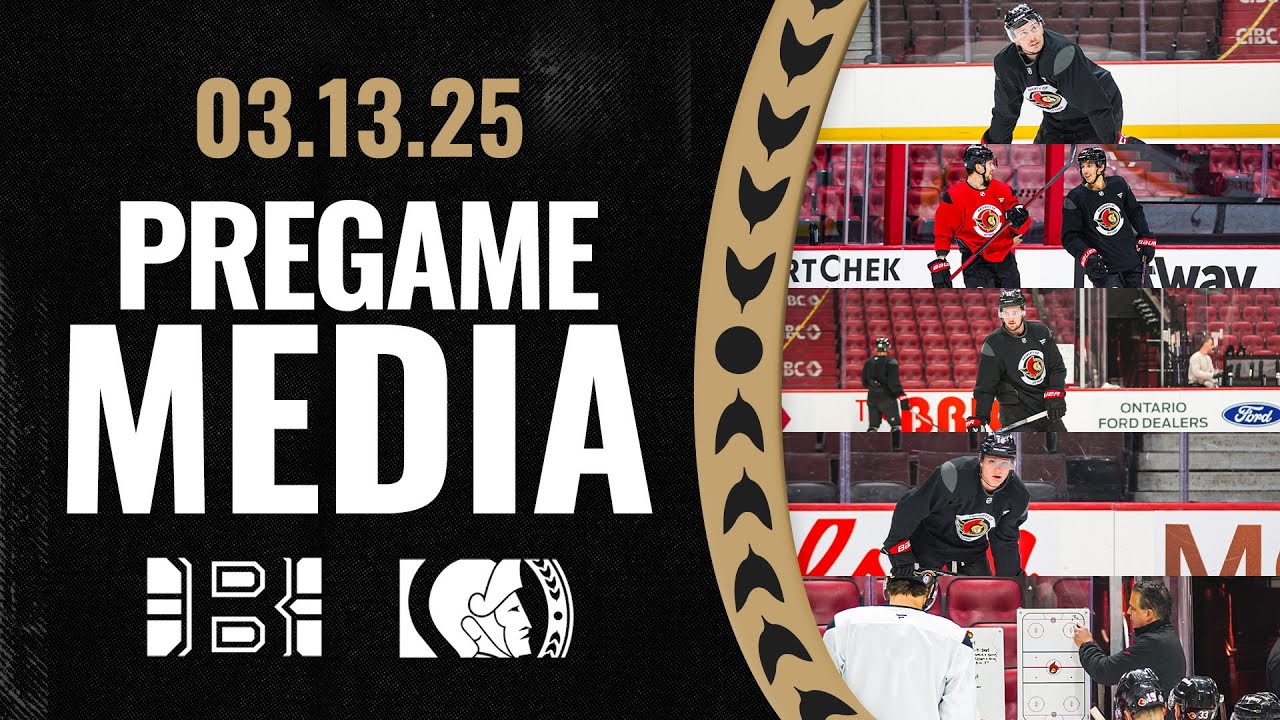 Thomas Chabot, Drake Batherson, Tim Stützle, Matthew Highmore, Travis Green Pregame Media vs BOS