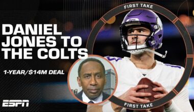 Daniel Jones to the Colts 🚨 Stephen A. says the 1-year/$14M deal is 'about right' 🤷‍♂️ | First Take