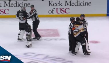 Refs Stop Bruins' Jeremy Swayman And Kings' Darcy Kuemper From Goalie Fight