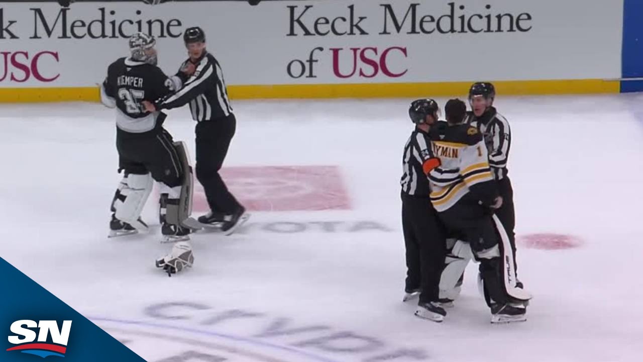 Refs Stop Bruins' Jeremy Swayman And Kings' Darcy Kuemper From Goalie Fight