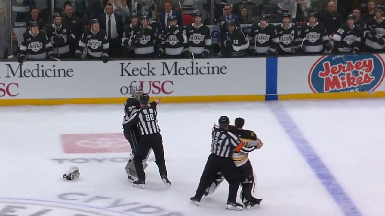 Refs Stop Swayman & Kuemper From Dropping 🥊 Gloves 🥊 [Full Sequence]