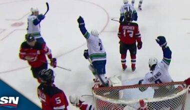 Canucks' Conor Garland Bangs In Rebound For Late Tying Goal vs. Devils