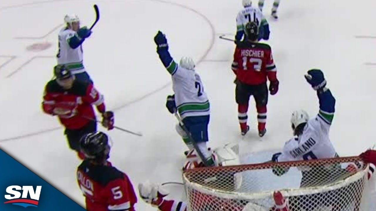 Canucks' Conor Garland Bangs In Rebound For Late Tying Goal vs. Devils