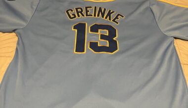 Zack Greinke jersey with a 1982 World Series patch.