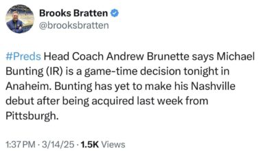 bunting could make his predators debut tonight