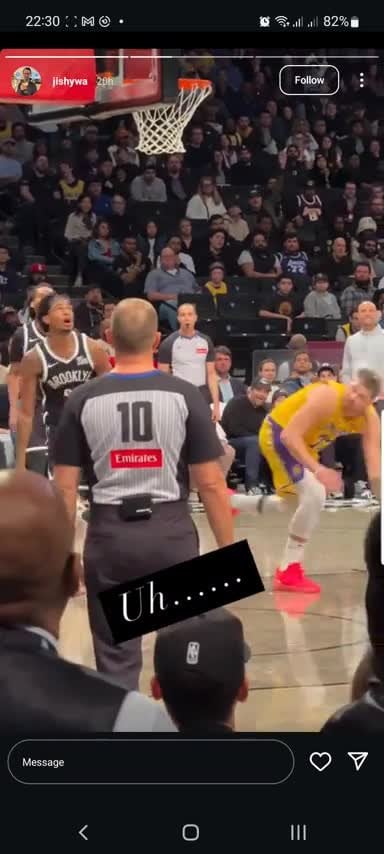 Here’s another shot of Nic Claxton pushing Luka with the refs watching. (Credit to Josh)