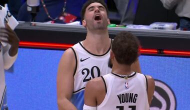 [Highlight] Trae Young misses the 2nd clutch free throw intentionally, with a really high arcing shot that barely grazes the rim, leaving no time on the clock for the Pacers. Georges Niang finally figures out why Trae missed the free throw.