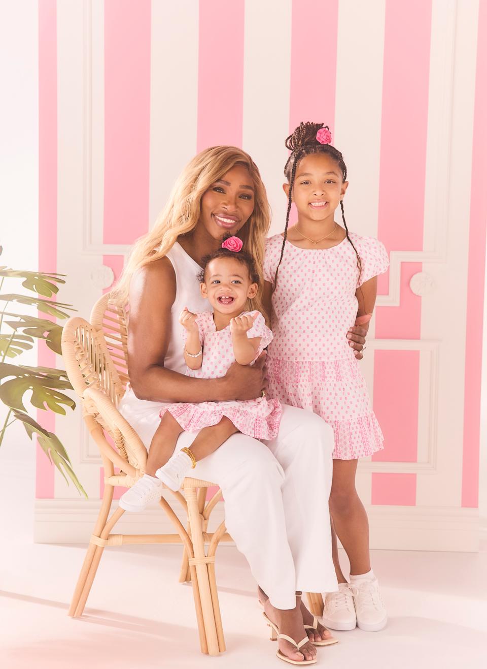 Serena Williams and daughters Olympia Ohanian and Adira “DeeDee” Ohanian model the <a href="https://www.sheknows.com/parenting/articles/1234850450/shop-serena-williams-janie-and-jack/" rel="nofollow noopener" target="_blank" data-ylk="slk:Serena Williams x Janie and Jack collection;elm:context_link;itc:0;sec:content-canvas" class="link ">Serena Williams x Janie and Jack collection</a>