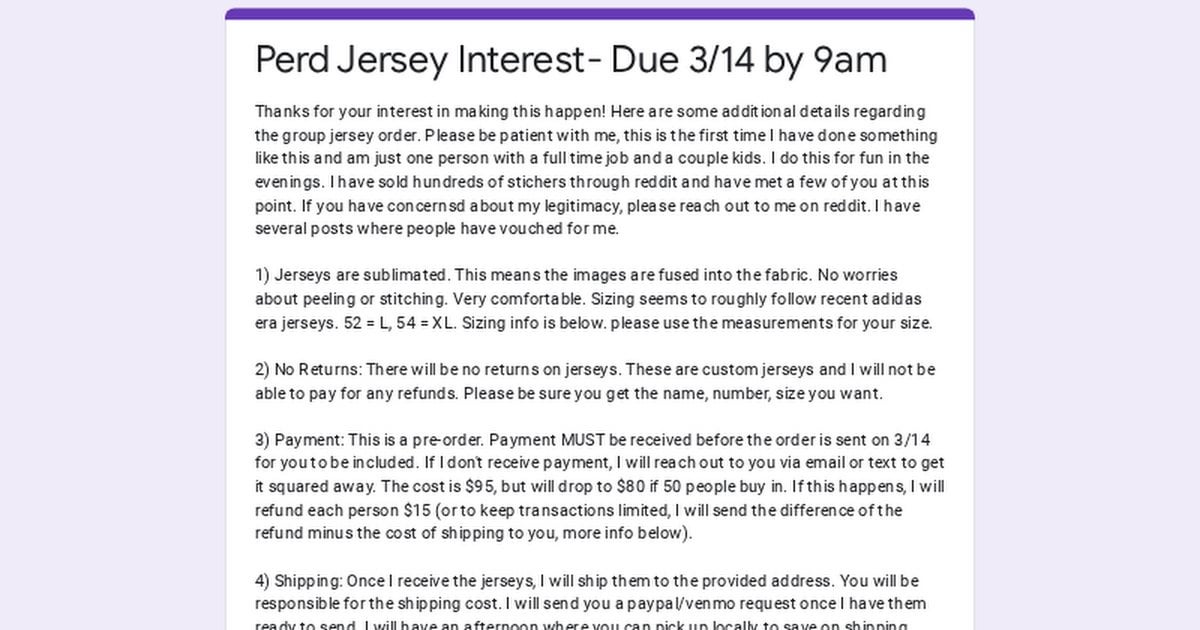 Perd Jersey Preorders