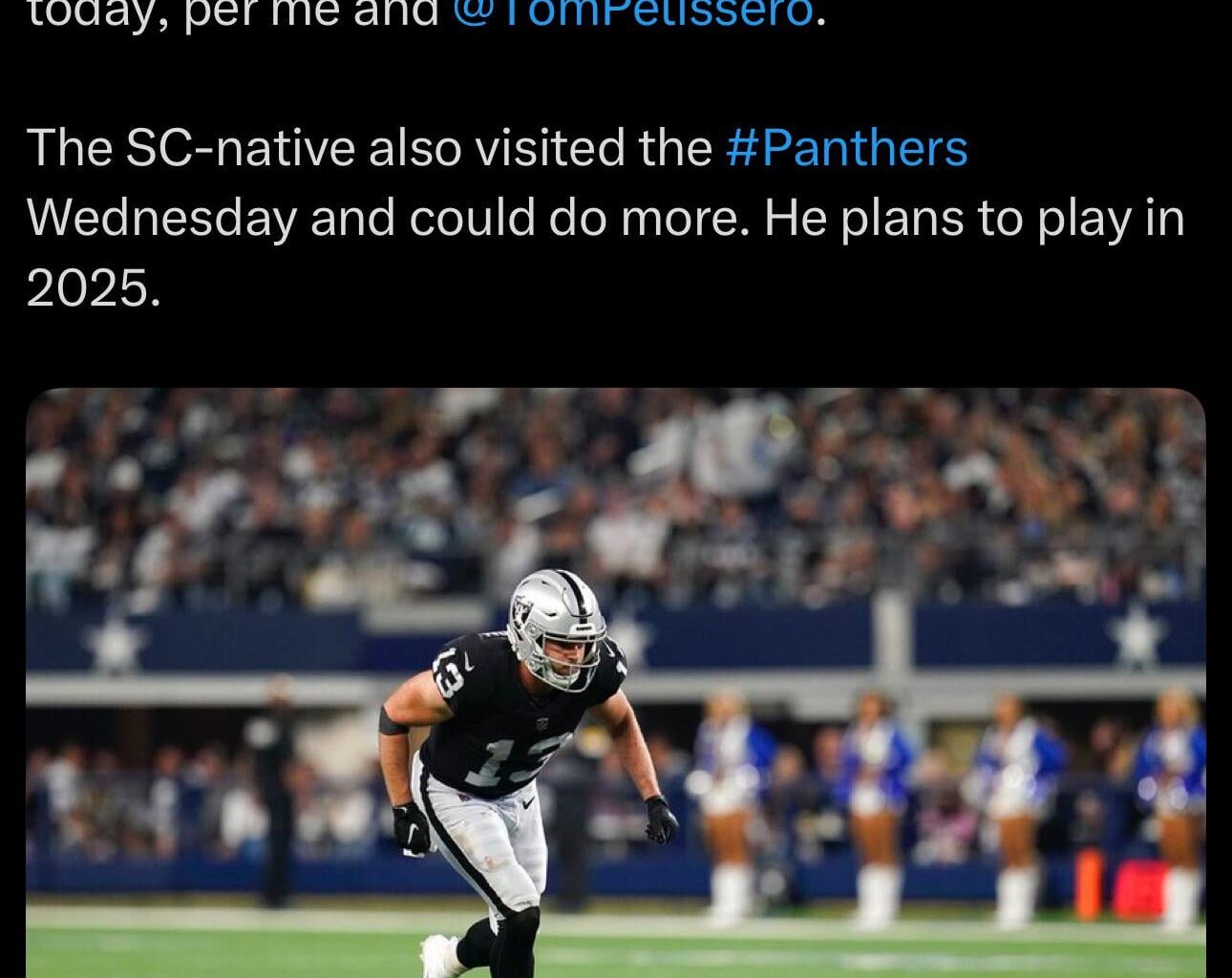 Former #Raiders WR Hunter Renfrow, who did not play football last year but is still just 29-years-old, is visiting his old team the #Raiders today