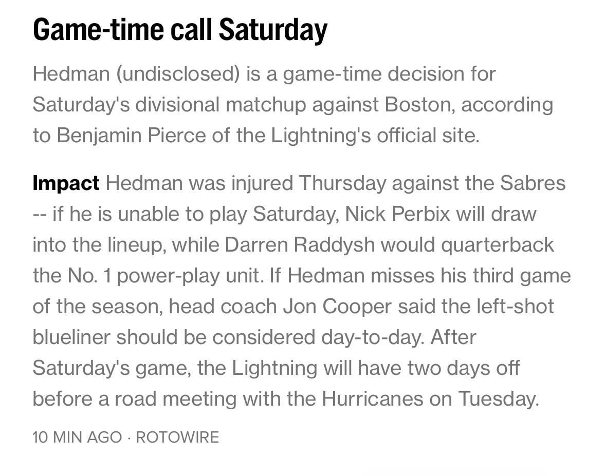 Heddy is a game time decision