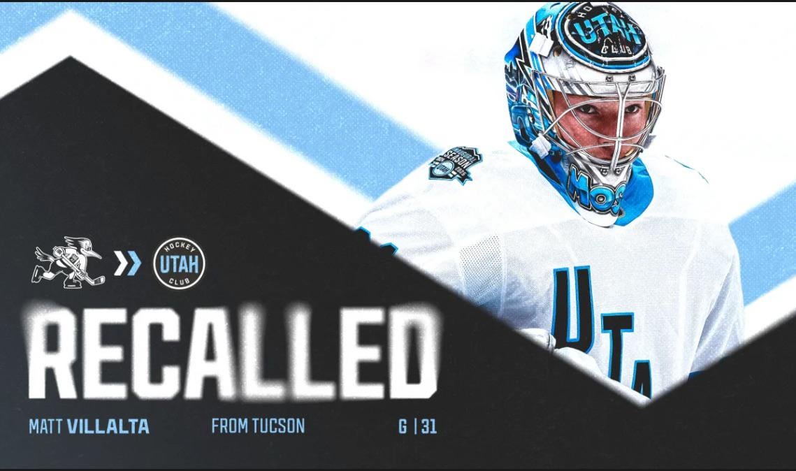 🚨RECALL 🚨  the Utah Hockey Club has recalled Goalie #31 Matt villalta from Tucson stauber assigned to Tucson