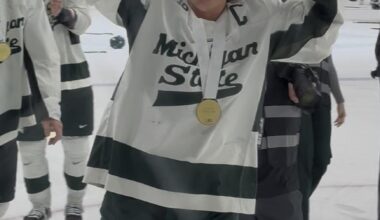 A shot I took of Red Savage wheeling the Big Ten tournament trophy around tonight