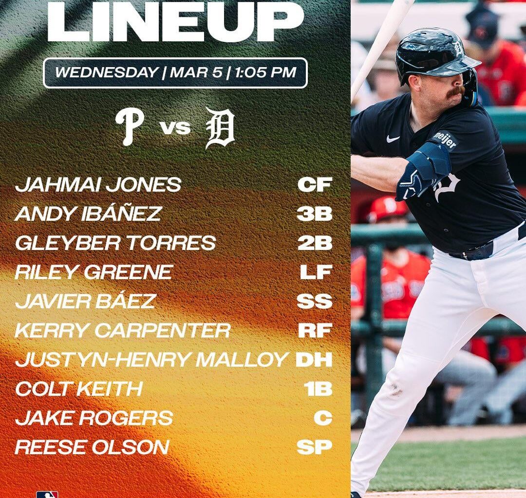 Detroit Tigers’ starting lineup for today’s game against the Phillies!