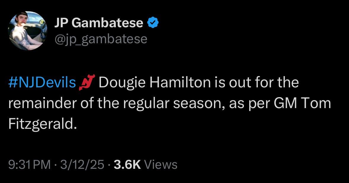 Dougie Out for the Remainder of the Regular Season (May Return for R2)