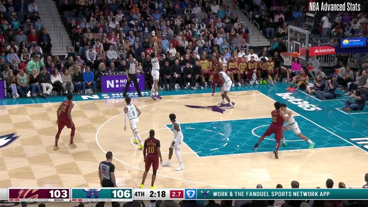 [Highlight] Evan Mobley with the clutch 3 tying the game as the shot clock expires to the absolute dismay of the Hornets commentator