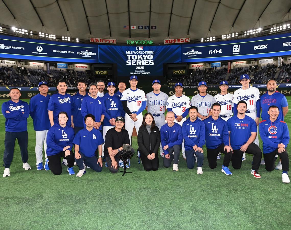 [Stephen Nelson] Japanese/Asian staff members of the Dodgers and Cubs, along with the six home-country heroes who had center stage this week. I think, for each of us, a significant and truly special way to cap the #TokyoSeries