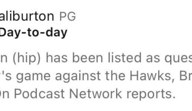 Haliburton (hip) has been listed as questionable for Thursday's game against the Hawks