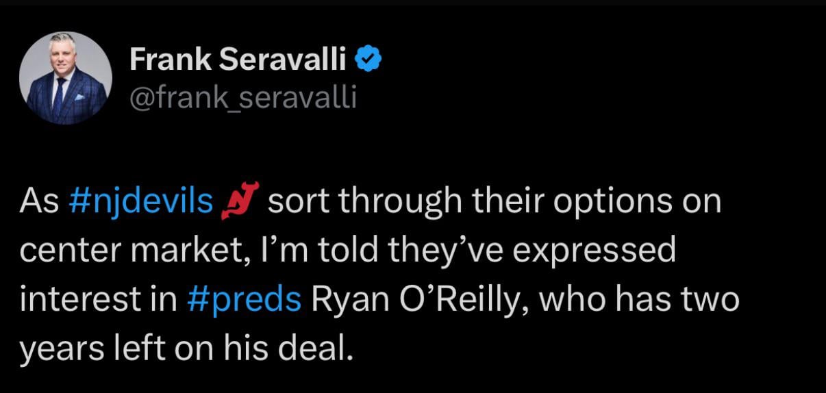 According to Seravalli NJ Devils could be interested in ROR