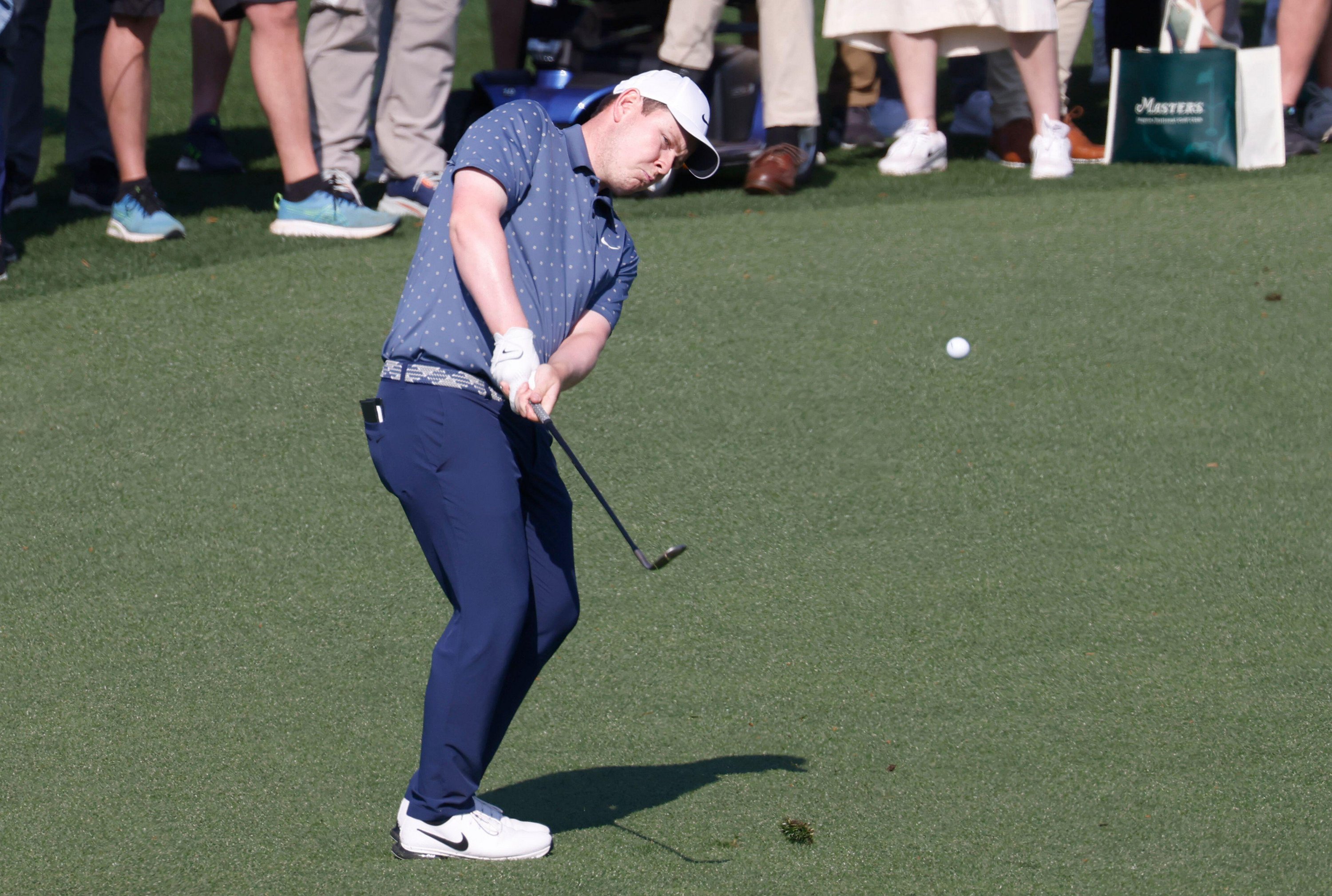 Robert MacIntyre of Scotland chips to the green on the second hole during the first round of the Masters golf tournament at Augusta National Golf Club in Augusta, Georgia on Thursday, April 10, 2025. Photo by Tannen Maury/UPI