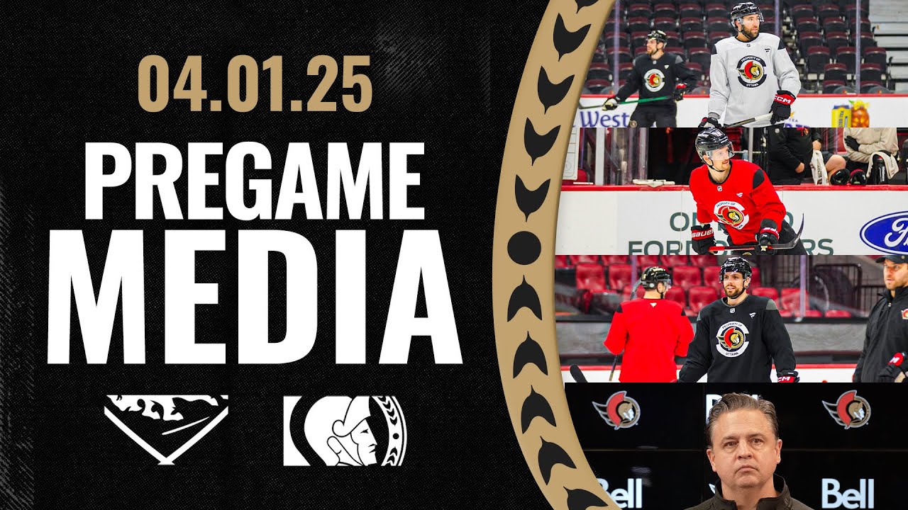 David Perron, Michael Amadio, Thomas Chabot, and Travis Green Pregame Media vs BUF