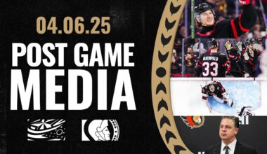 Linus Ullmark, Adam Gaudette, Nikolas Matinpalo, Travis Green Postgame Media vs CBJ