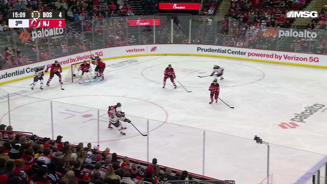 Morgan Geekie scores a goal against the New Jersey Devils