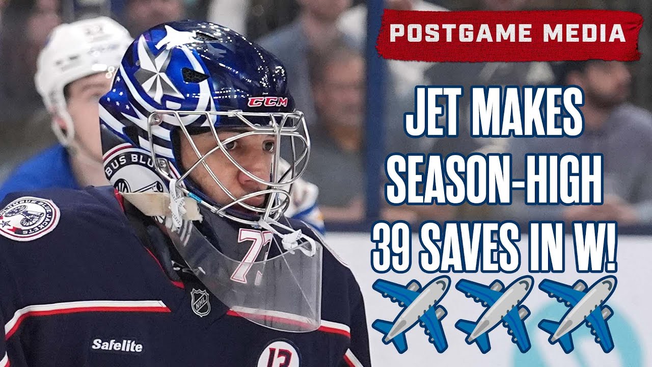 Jet Greaves Makes SEASON-HIGH 39 Saves in Blue Jackets Win Over the Sabres! | Postgame Media