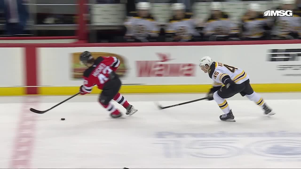 Cole Koepke scores a goal against the New Jersey Devils