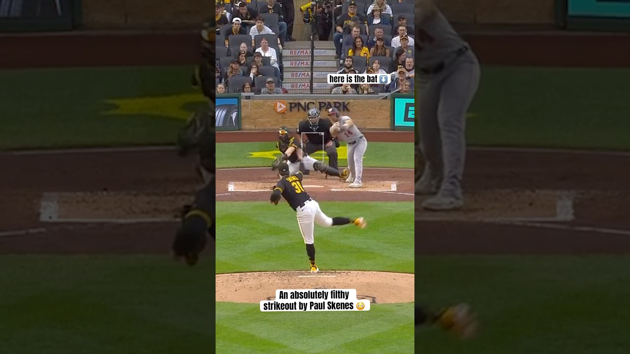 An absolutely filthy strikeout by Paul Skenes (keep your eye on the bat) 😳