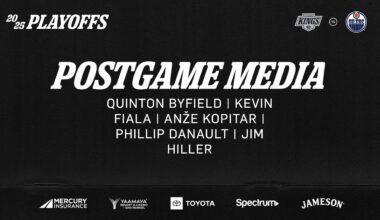 Byfield, Fiala, Kopitar, Danault, Hiller | R1G1 LA Kings Beat Edmonton Oilers | Postgame Media