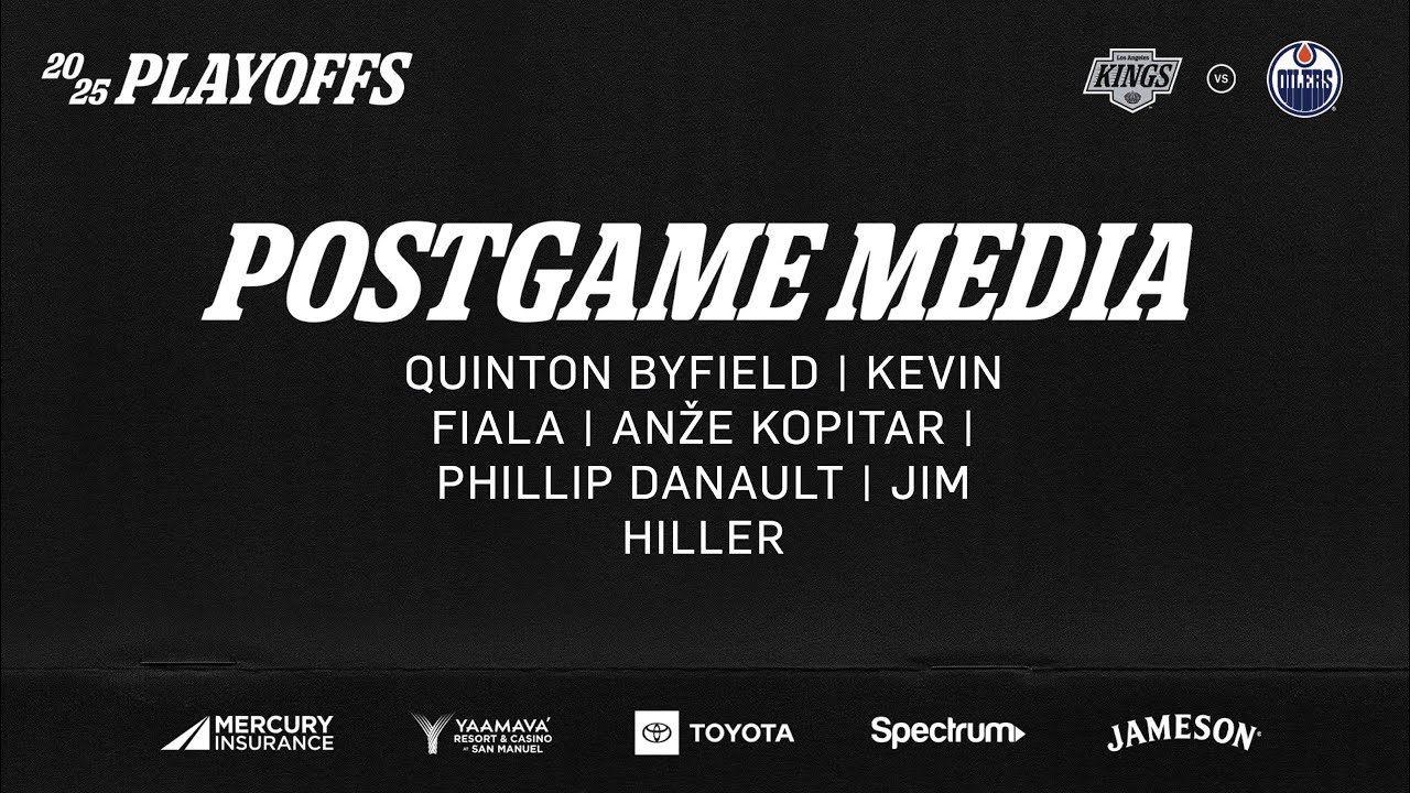 Byfield, Fiala, Kopitar, Danault, Hiller | R1G1 LA Kings Beat Edmonton Oilers | Postgame Media