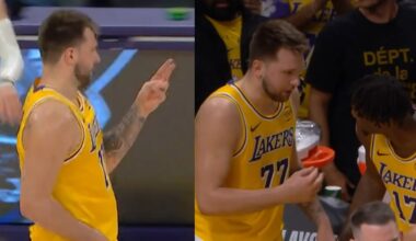 Luka Doncic hits 3 then looks at T-wolves bench and says "I did my best Steph impression" 😂