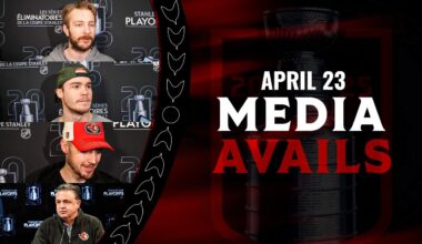 Drake Batherson, Ridly Greig, Linus Ullmark, and Travis Green Media Availability - Apr. 23