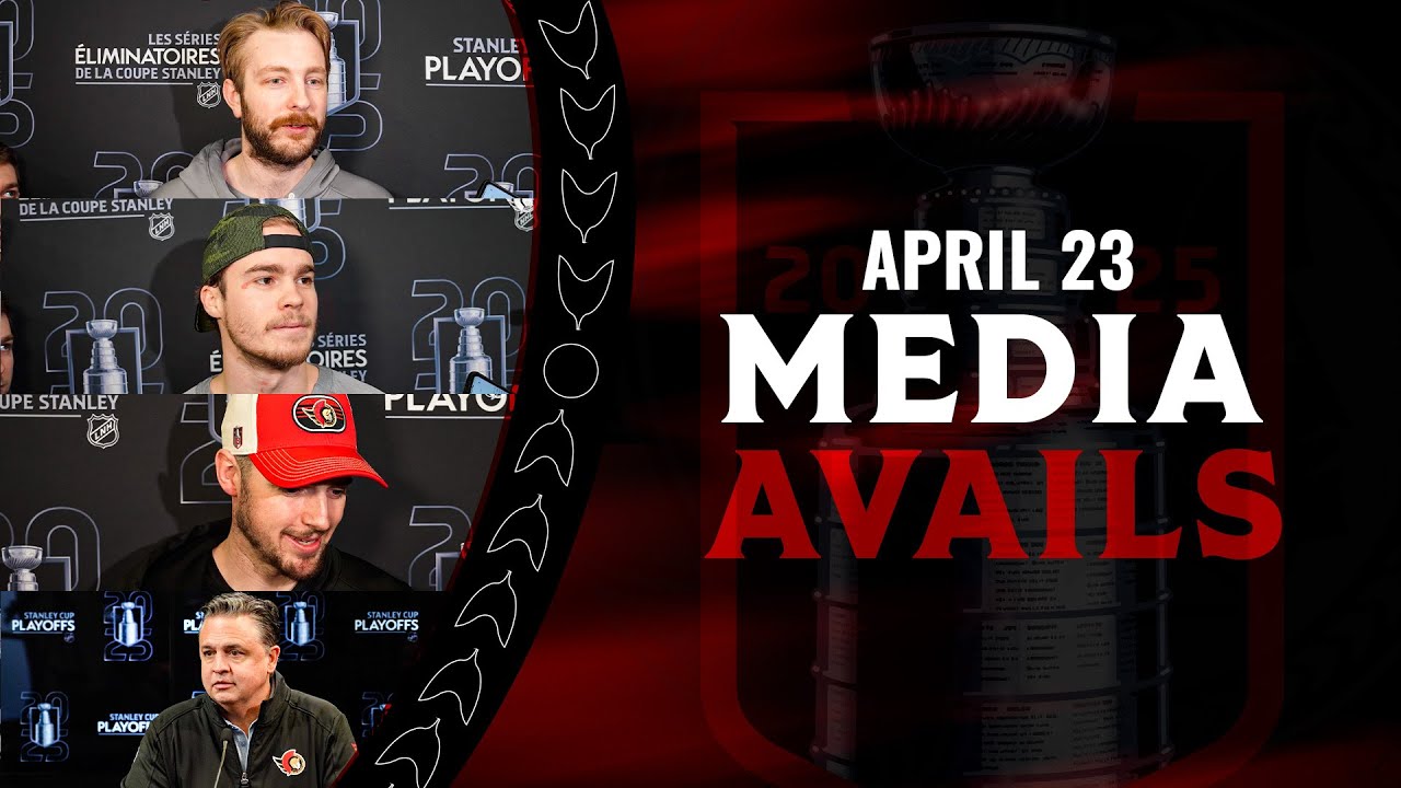 Drake Batherson, Ridly Greig, Linus Ullmark, and Travis Green Media Availability - Apr. 23